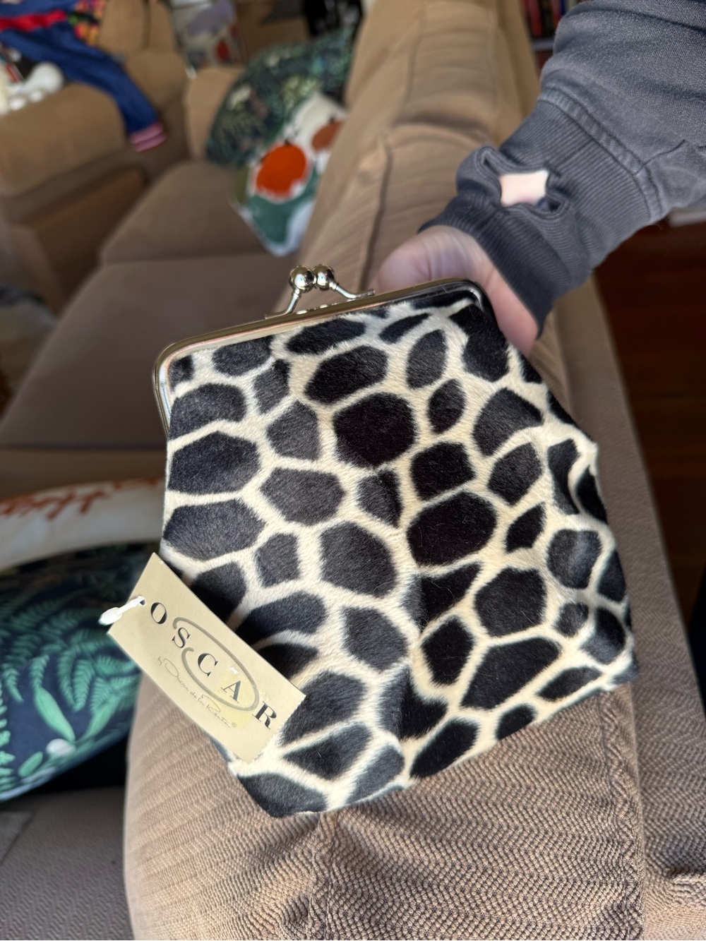 NWT Y2K Oscar De La Renta animal print kiss lock coin purse